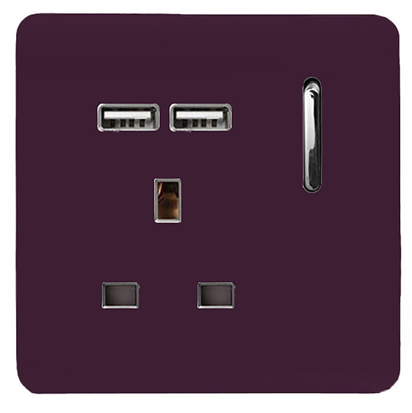 Trendi 1 Gang Artistic Modern Glossy 13 Amp 2x2.1mA USB Switched Tactile Plum