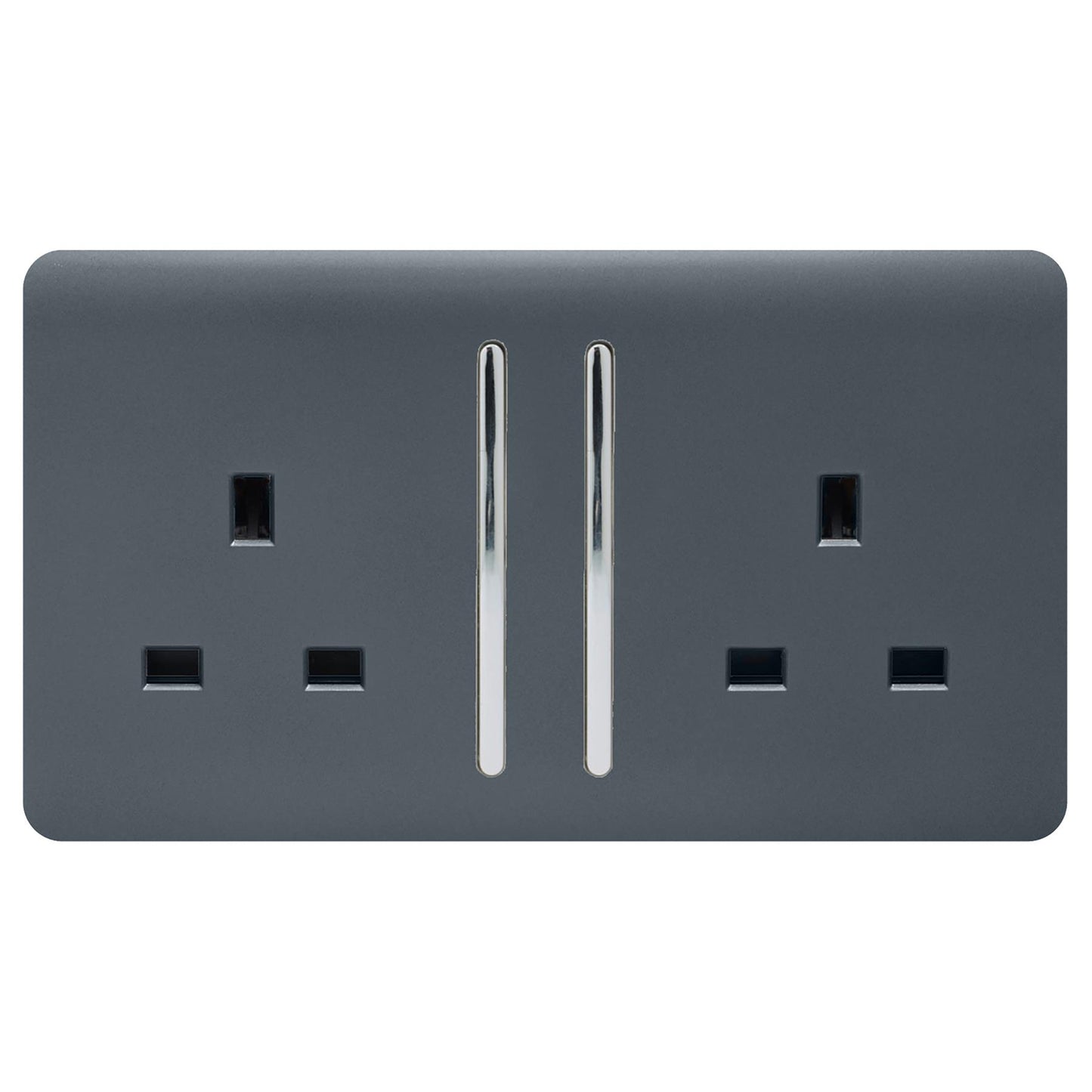 Trendi 2 Gang Artistic Modern Glossy 13 Amp Switched Tactile Plug Socket Warm Grey