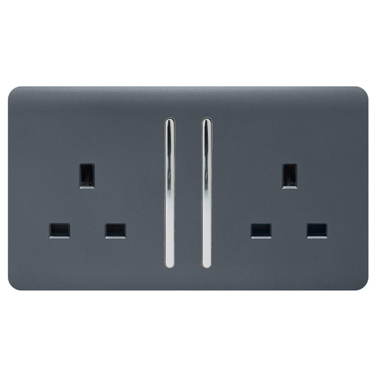 Trendi 2 Gang Artistic Modern Glossy 13 Amp Switched Tactile Plug Socket Warm Grey