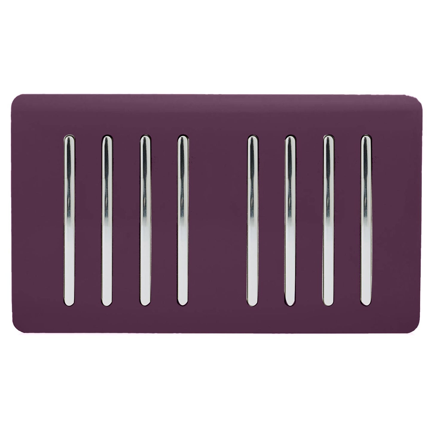 Trendi 8 Gang 2 way 240V Screwless Raised Front Twin Plate Plastic Artistic Modern Glossy 10 Amp Chrome Rocker Quad Electrical Wall Light Switch in Plum Purple - ART-SS88PL