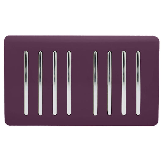 Trendi 8 Gang 2 way 240V Screwless Raised Front Twin Plate Plastic Artistic Modern Glossy 10 Amp Chrome Rocker Quad Electrical Wall Light Switch in Plum Purple - ART-SS88PL