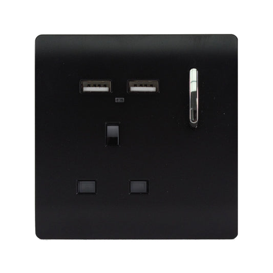 Trendi 1 Gang 13 Amp 4 x 2.1mA USB Switched Plug Socket Soft Touch Matt Black ART-SKT13USBMBK