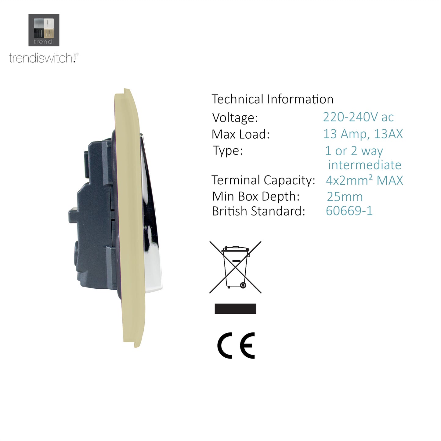 Trendi 2 Gang Artistic Modern 13 Amp Switched Plug Socket Gold ART-SKT213LGO