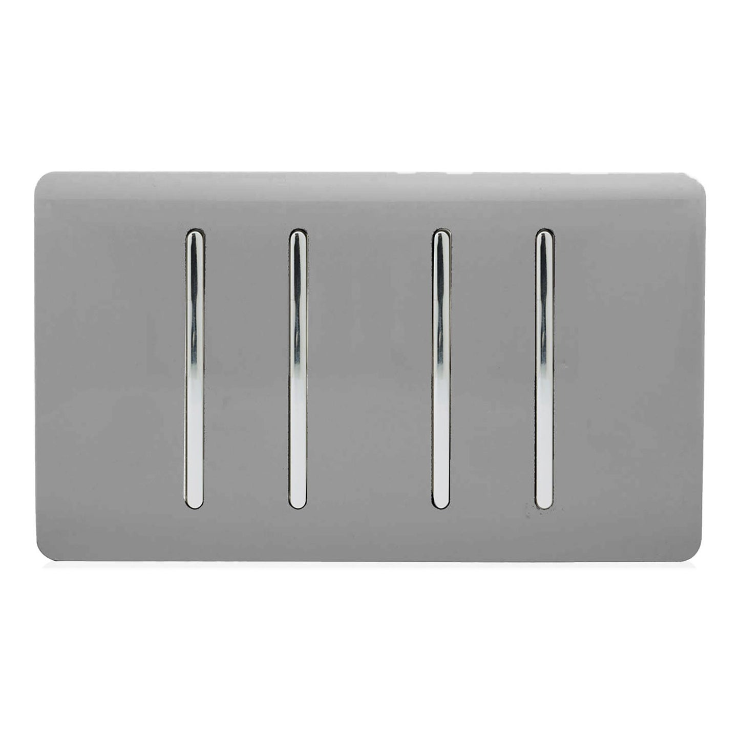 Trendi 4 Gang 2 way 240V Screwless Raised Front Twin Plate Plastic Artistic Modern Glossy 10 Amp Chrome Rocker Quad Electrical Wall Light Switch in Light Grey - ART-SS44LG