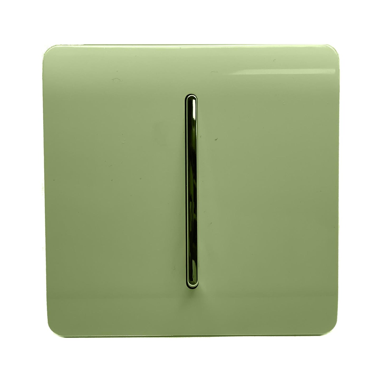 Trendi 1 Gang 3 Way Intermediate 240V Screwless Raised Front Plate Plastic Artistic Modern Glossy 10 Amp Chrome Rocker Single Electrical Wall Light Switch in Moss Green - ART-SS9MG