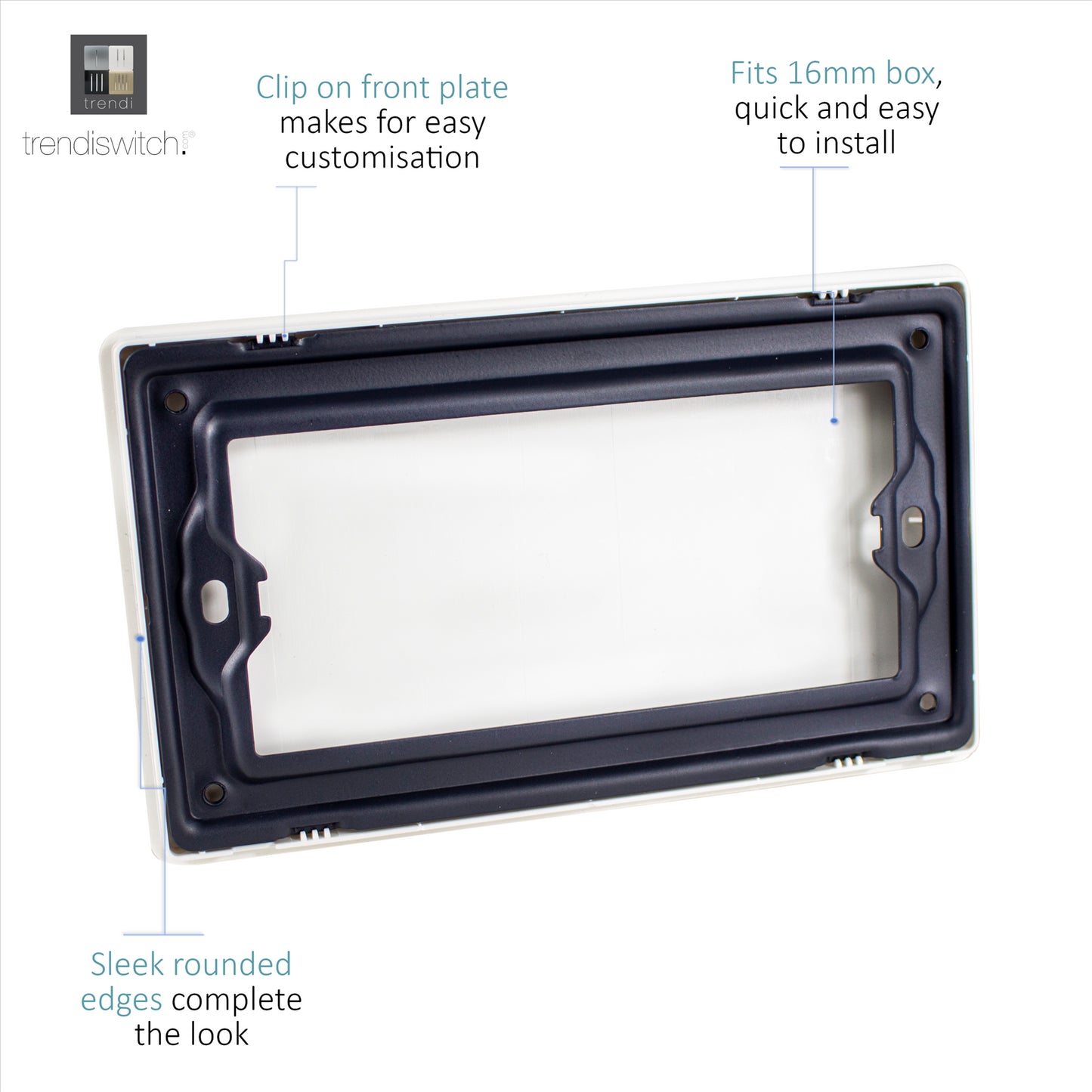 Trendi 2 Gang Artistic Modern Glossy Tactile Double Blanking Plate Charcoal