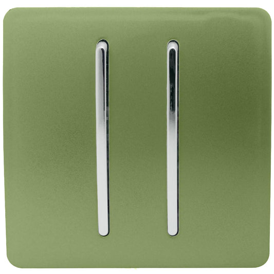 Trendi 2 Gang (2 Way & 3 way Intermediate) 240V Screwless Raised Front Plate Plastic Artistic Modern Glossy 10 Amp Chrome Rocker Double Electrical Wall Light Switch Moss Green- ART-SS29MG
