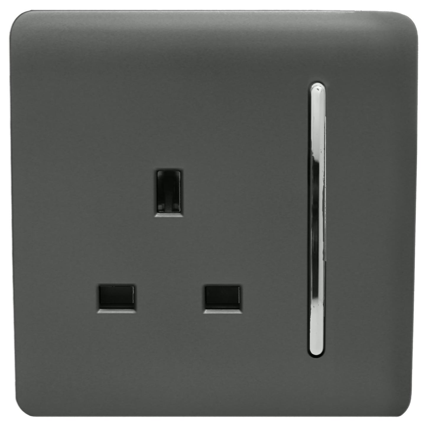 Trendi 1 Gang Artistic Modern Glossy 13 Amp Switched Tactile Plug Socket Charcoal