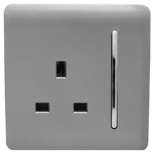Trendi 1 Gang Artistic Modern Glossy 13 Amp Switched Tactile Plug Socket Light Grey