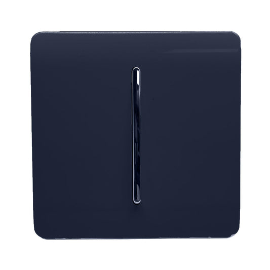 Trendi 1 Gang 3 Way Intermediate 240V Screwless Raised Front Plate Plastic Artistic Modern Glossy 10 Amp Chrome Rocker Single Electrical Wall Light Switch in Navy Blue - ART-SS9NV
