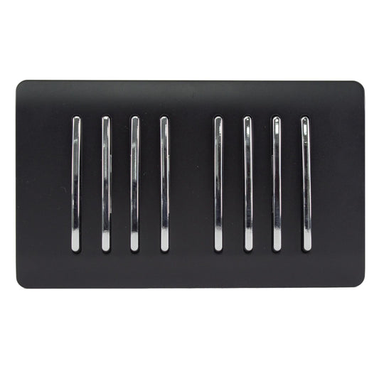Trendi 8 Gang 2 way 240V Screwless Raised Front Twin Plate Plastic Artistic Modern Glossy 10 Amp Chrome Rocker Quad Electrical Wall Light Switch in Matt Black - ART-SS88MBK