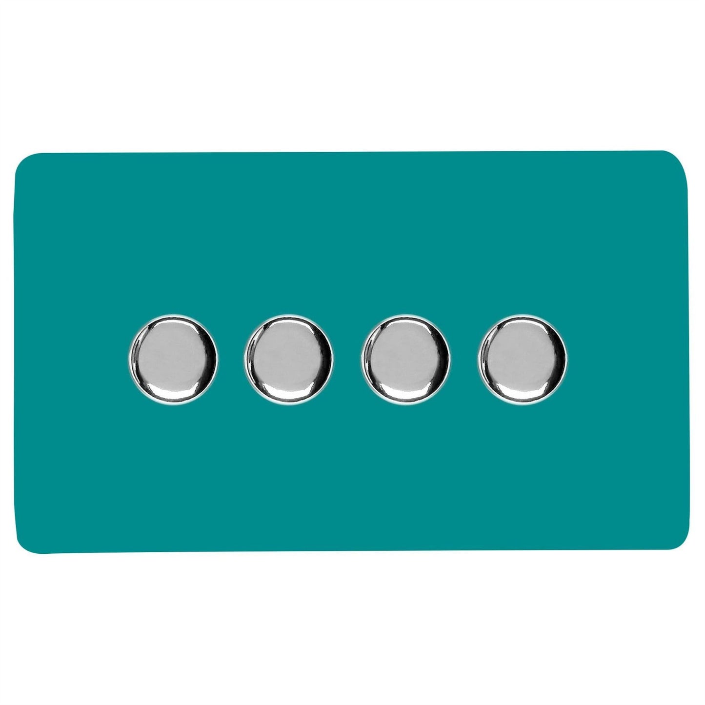 Trendi 4 Gang 2 Way 240V 100w LED Dimmer Screwless Raised Front Plate Plastic Artistic Modern Glossy 10 Amp Chrome Single Electrical Wall Light Switch in Bright Teal - ART-4LDMBT