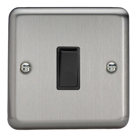 Varilight 1 Gang Intermediate 10A Rocker Light Switch Brushed Matt Chrome Black Insert XS7B