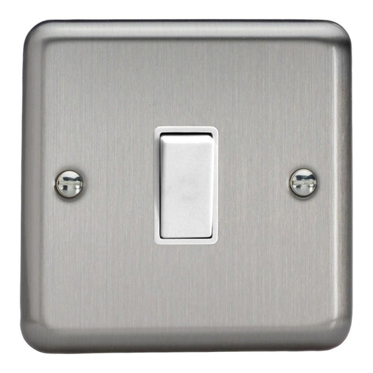 Varilight 1 Gang Intermediate 10A Rocker Light Switch Brushed Matt Chrome White Insert XS7W
