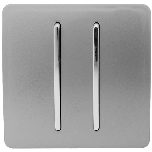 Trendi 2 Gang (2 Way & 3 way Intermediate) 240V Screwless Raised Front Plate Plastic Artistic Modern Glossy 10 Amp Chrome Rocker Double Electrical Wall Light Switch Light Grey - ART-SS29LG