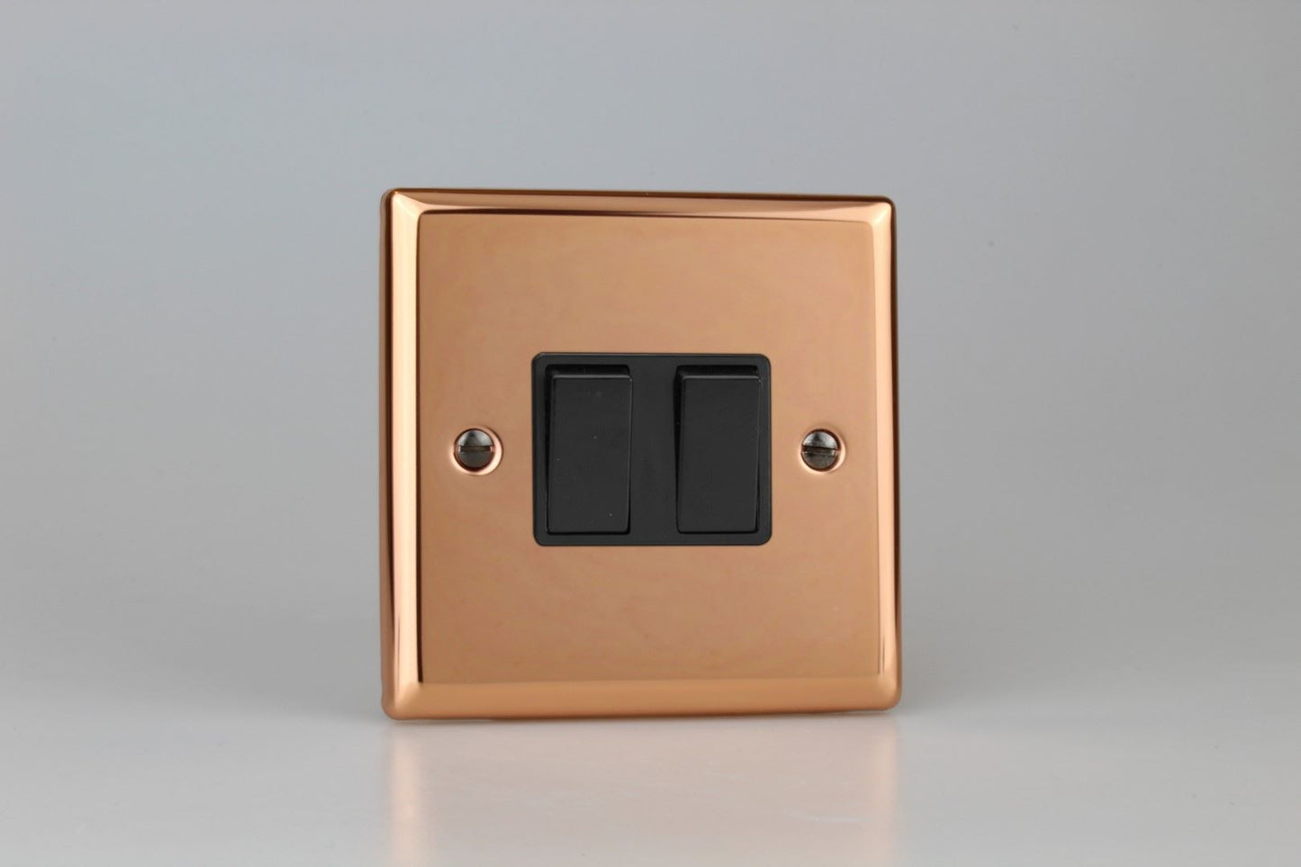 Varilight 2-Gang 10A 1- or 2-Way Rocker Switch in Urban Polished Copper w/ Black Rockers