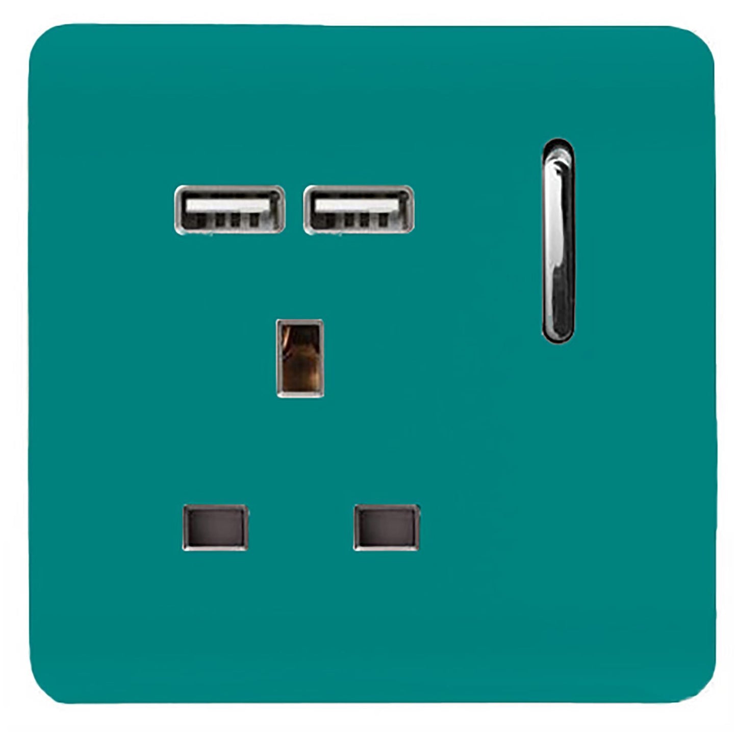 Trendi 1 Gang Artistic Modern Glossy 13 Amp 2x2.1mA USB Switched Tactile Bright Teal