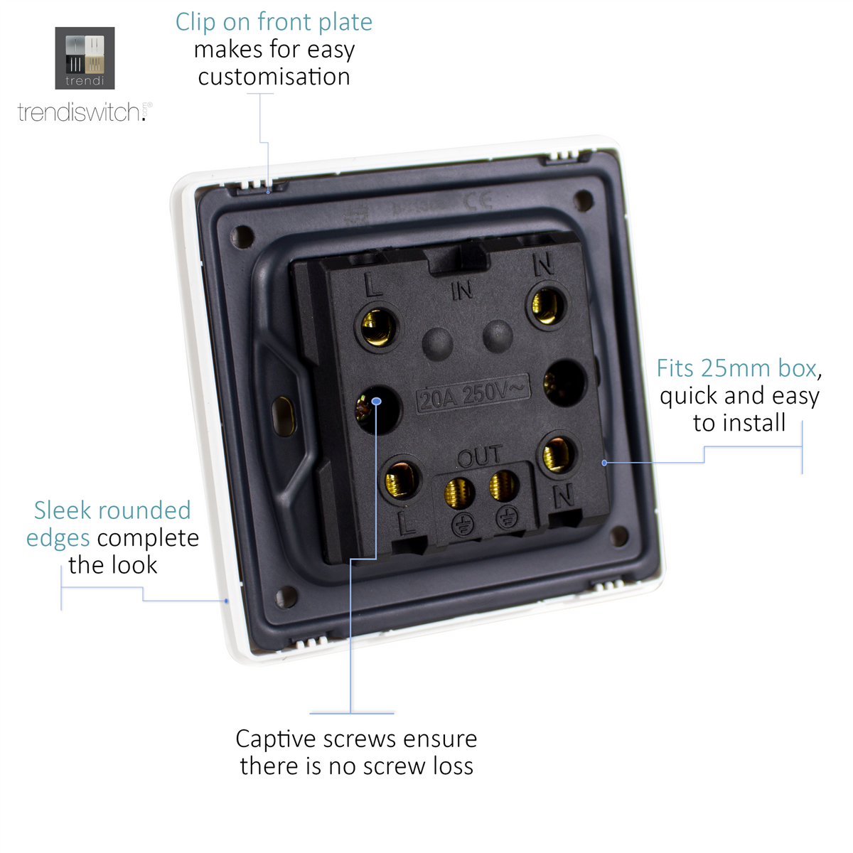 Trendi Trendi Artistic Modern Glossy 20 A Tactile Light Switch & Neon Insert ...
