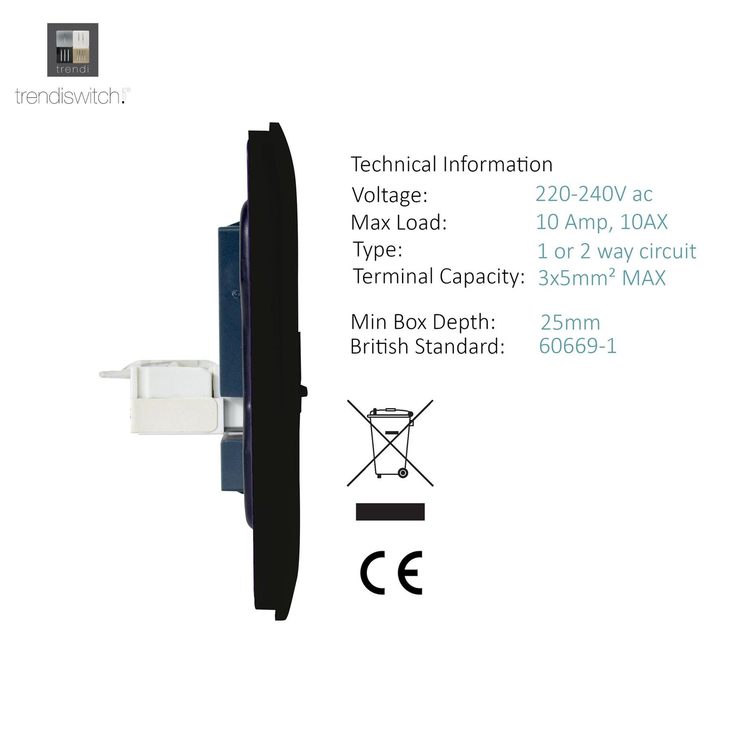 Trendi  RJ45 Cat 5e & Cat 6 Ethernet Socket Matt Black Soft Touch - ART-PCSTB
