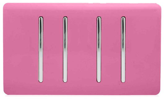 Trendi 4 Gang (2 Way & 1x Intermediate) Glossy 10 Amp Rocker Light Switch Pink