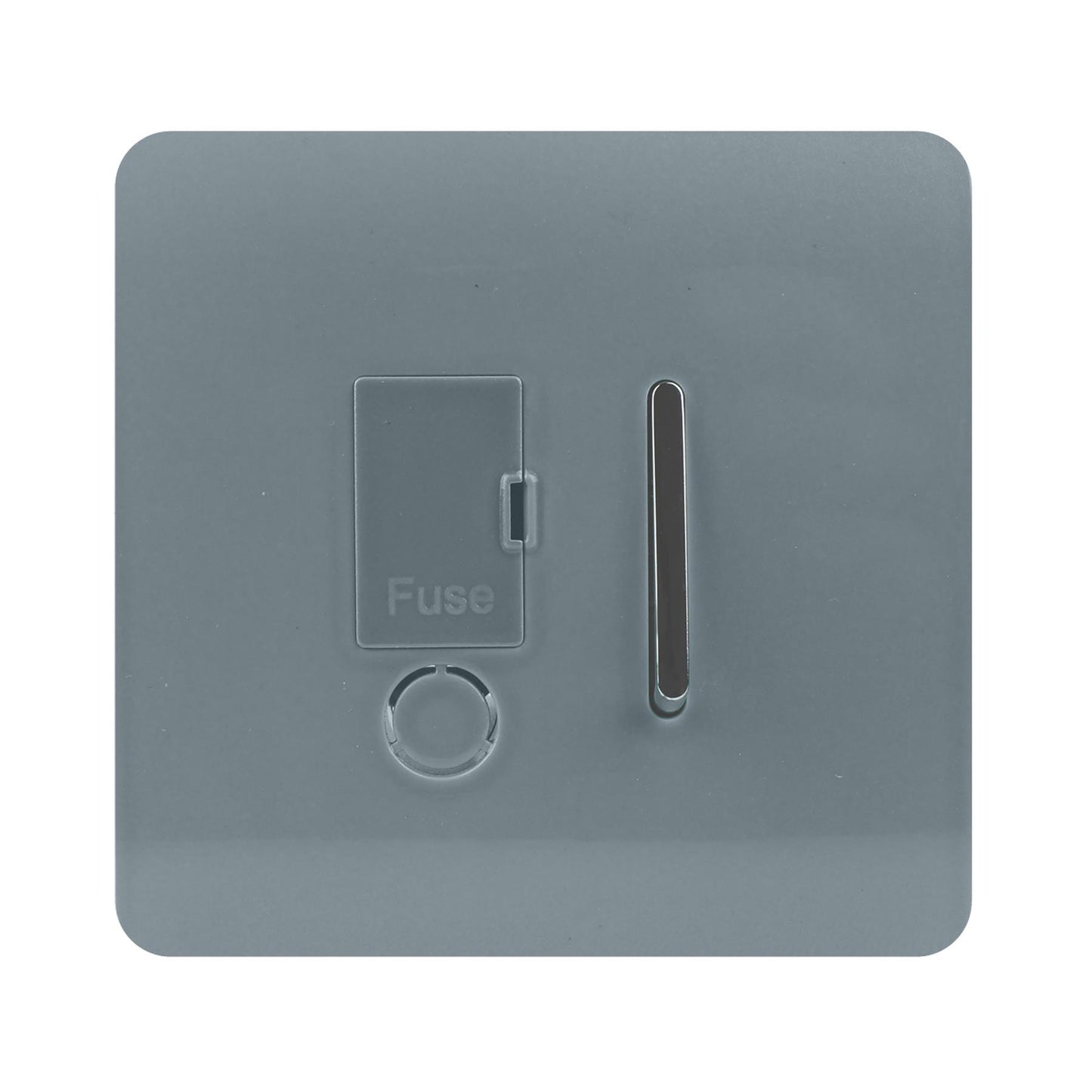 Trendi Switch Screwless Artistic Modern Glossy Tactile 230V Switched 13 A Single Fused Spur Connection Unit with Flex Outlet Chrome Rocker in Cool Grey