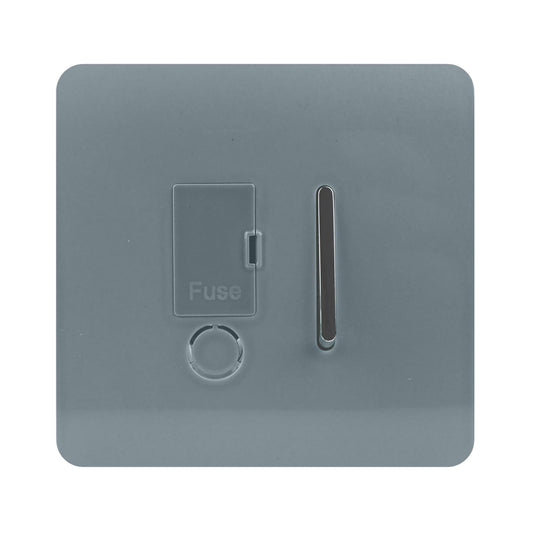 Trendi Switch Screwless Artistic Modern Glossy Tactile 230V Switched 13 A Single Fused Spur Connection Unit with Flex Outlet Chrome Rocker in Cool Grey