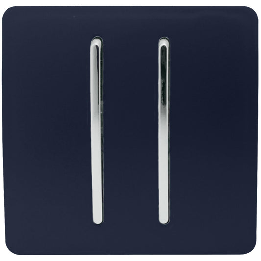 Trendi 2 Gang (2 Way & 3 way Intermediate) 240V Screwless Raised Front Plate Plastic Artistic Modern Glossy 10 Amp Chrome Rocker Double Electrical Wall Light Switch Navy Blue - ART-SS29NV