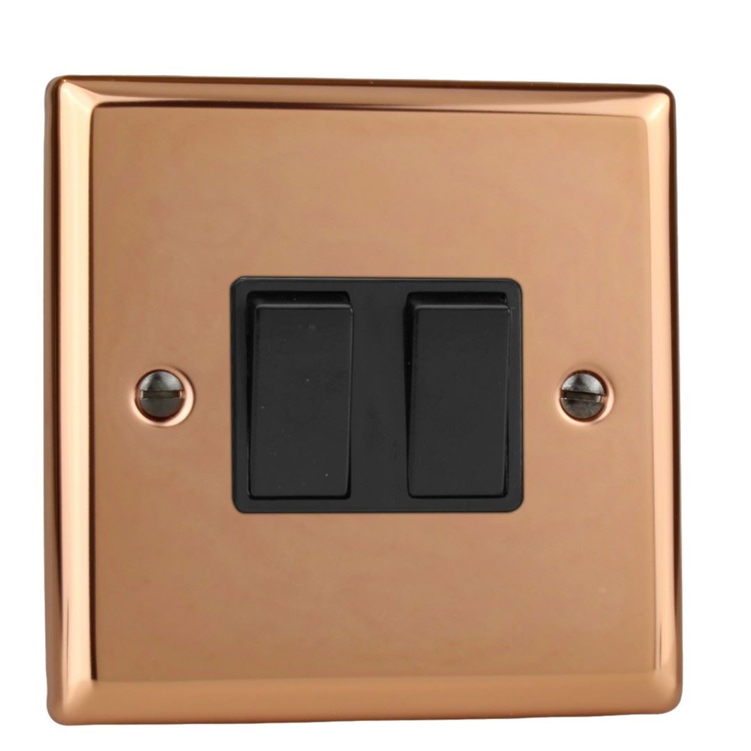 Varilight 2-Gang 10A 1- or 2-Way Rocker Switch in Urban Polished Copper w/ Black Rockers