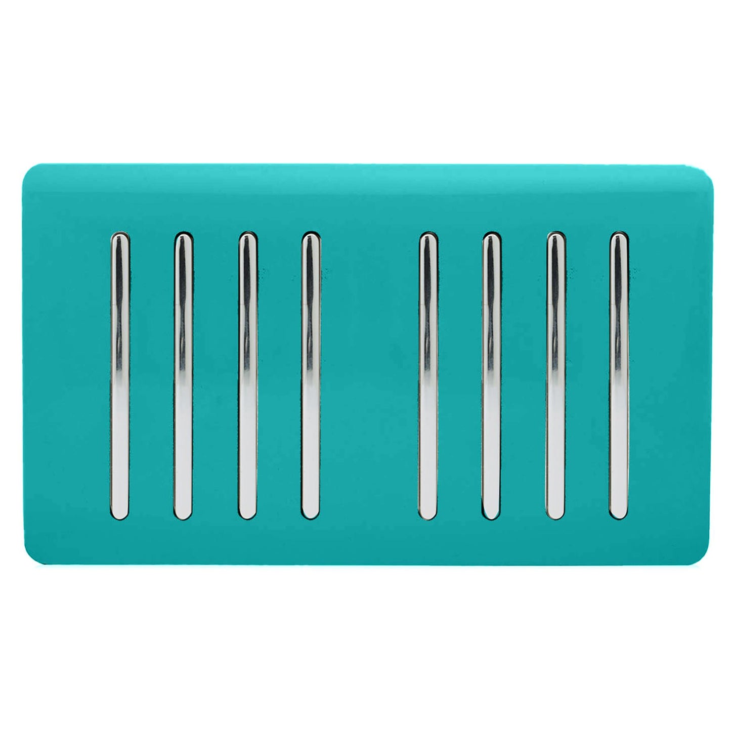 Trendi 8 Gang 2 way 240V Screwless Raised Front Twin Plate Plastic Artistic Modern Glossy 10 Amp Chrome Rocker Quad Electrical Wall Light Switch in Bright Teal - ART-SS88BT