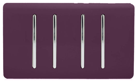Trendi 4 Gang (2 Way & 1x Intermediate) Glossy 10 Amp Rocker Light Switch Plum