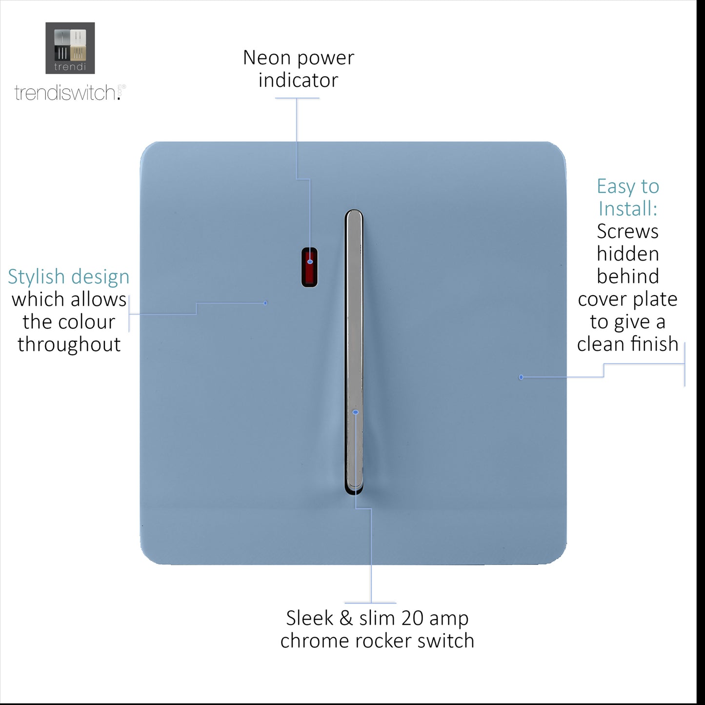 Trendi Artistic Modern Glossy 20 A Tactile Light Switch & Neon Insert Sky
