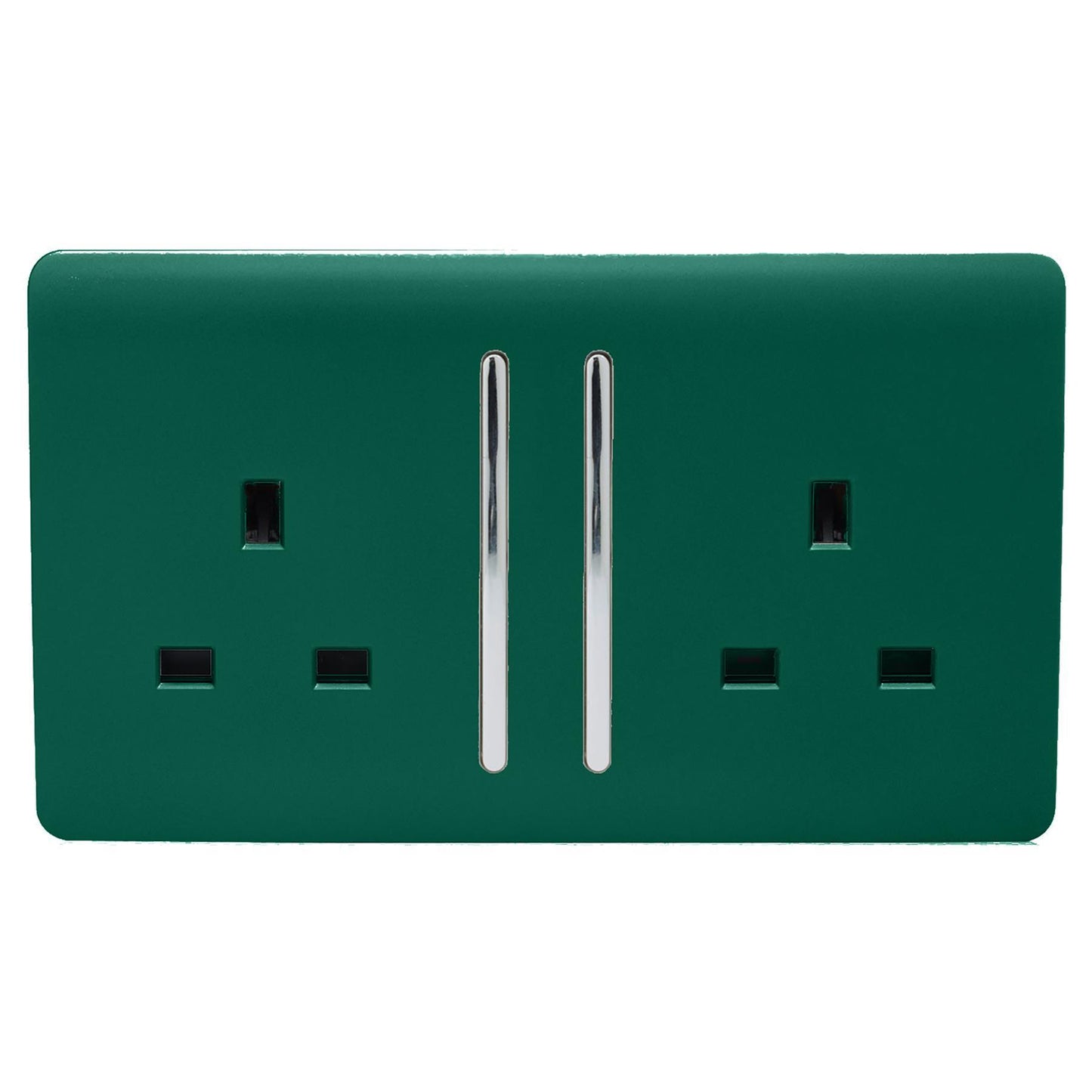 Trendi 2 Gang Artistic Modern Glossy 13 Amp Switched Tactile Plug Socket Dark Green