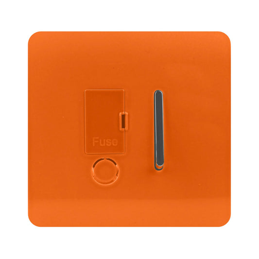 Trendi Switch Screwless Artistic Modern Glossy Tactile 230V Switched 13 A Single Fused Spur Connection Unit with Flex Outlet Chrome Rocker in Sunset Orange