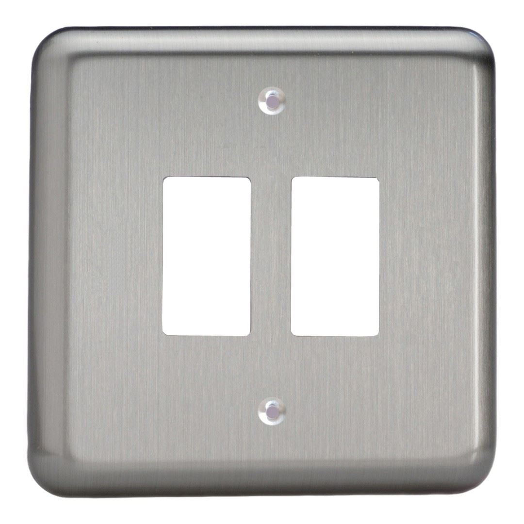 Varilight 2-Gang PowerGrid Plate including Yoke (Single Plate) in Classic Matt Chrome w/