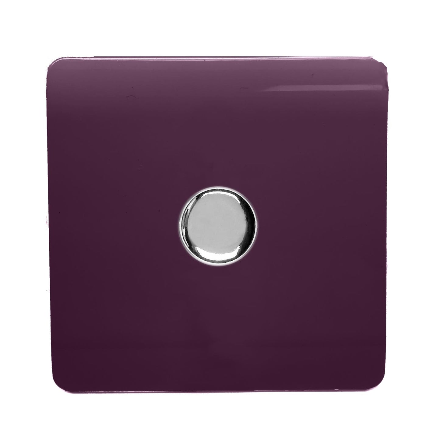 Trendi 1 Gang 2 Way 240V 150w LED Dimmer Screwless Raised Front Plate Plastic Artistic Modern Glossy 10 Amp Chrome Single Electrical Wall Light Switch in Plum Purple - ART-LDMPL