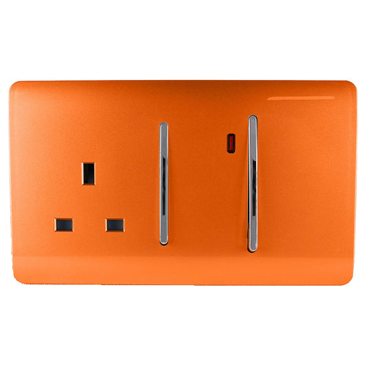 Trendi Switch Screwless Artistic Modern Decorative Glossy 45 A Cooker Switch Control Unit & Single Plug Socket Inc Neon Indicator for Indoor Use in Sunset Orange