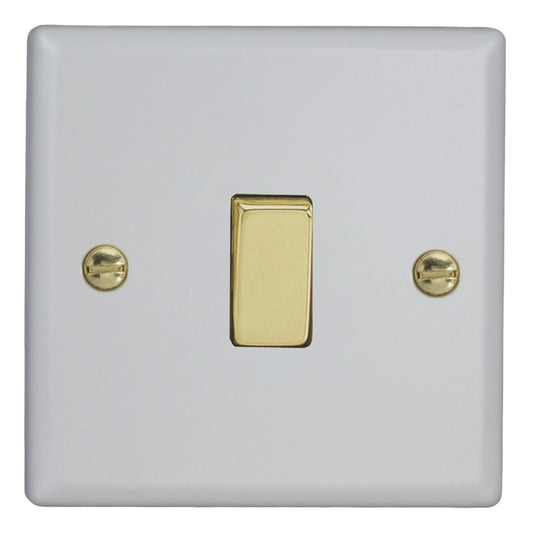 Varilight 1-Gang 10A 1- or 2-Way Rocker Switch in Vogue Matt White w/ Polished Brass