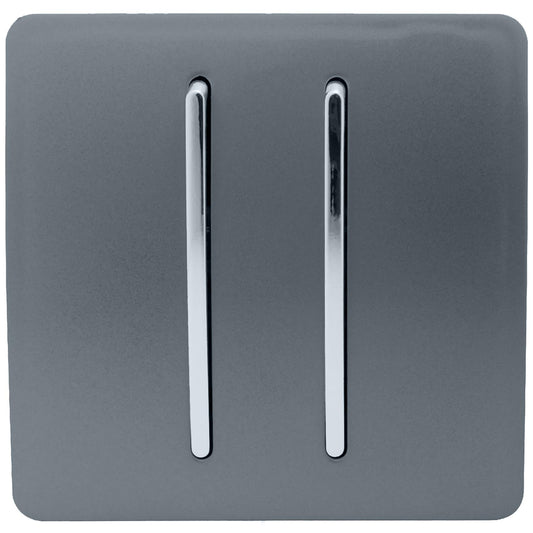Trendi 2 Gang (2 Way & 3 way Intermediate) 240V Screwless Raised Front Plate Plastic Artistic Modern Glossy 10 Amp Chrome Rocker Double Electrical Wall Light Switch Warm Grey - ART-SS29WG
