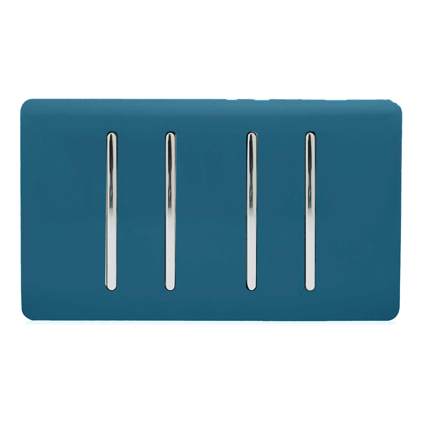 Trendi 4 Gang 2 way 240V Screwless Raised Front Twin Plate Plastic Artistic Modern Glossy 10 Amp Chrome Rocker Quad Electrical Wall Light Switch in Midnight Blue - ART-SS44MD