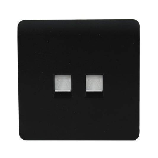 Trendi Modern 2 Gang Telephone Socket Matt Black Soft Touch - ART-2TLPSTB