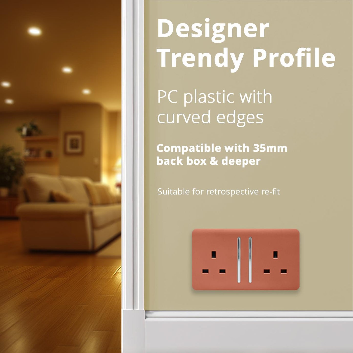 Trendi 2 Gang Artistic Modern Glossy 13 Amp Switched Tactile Plug Socket Copper