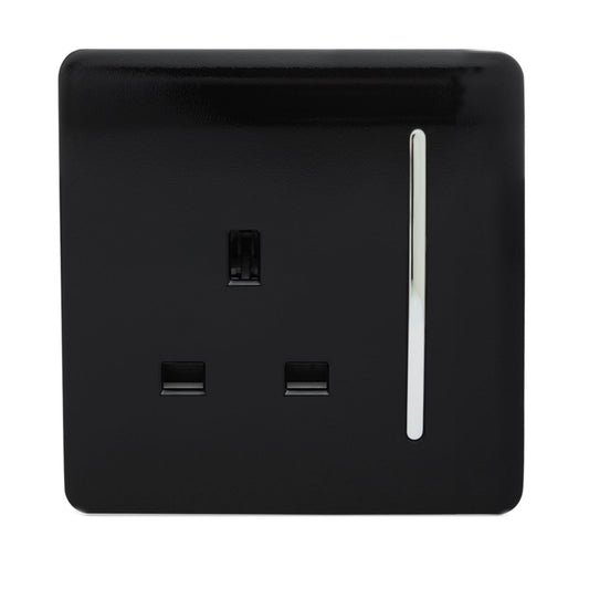 Trendi 1 Gang Artistic Modern 13 Amp Switched Plug Socket Black ART-SKT13BK