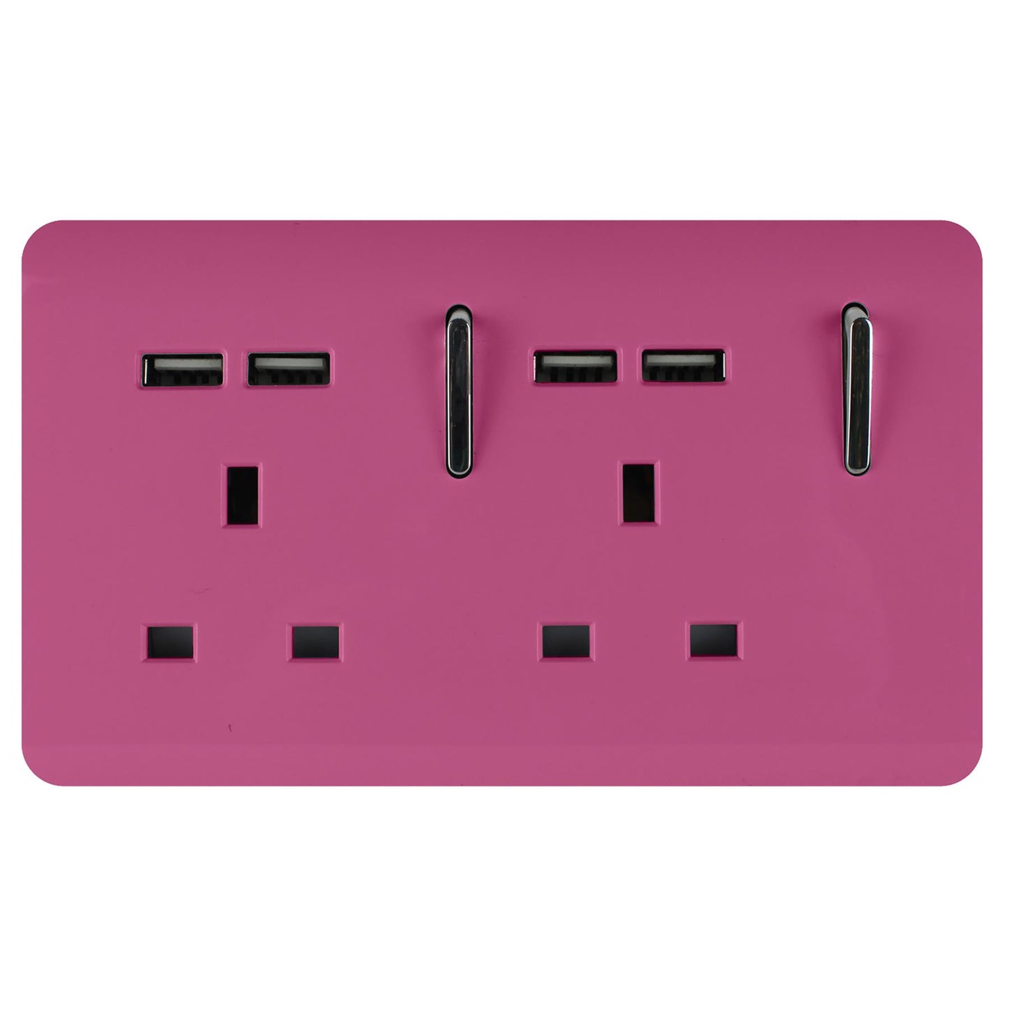 Trendi 2 Gang Artistic Modern Glossy 13 Amp 4x2.1mA USB Switched Tactile Plug Socket Pink