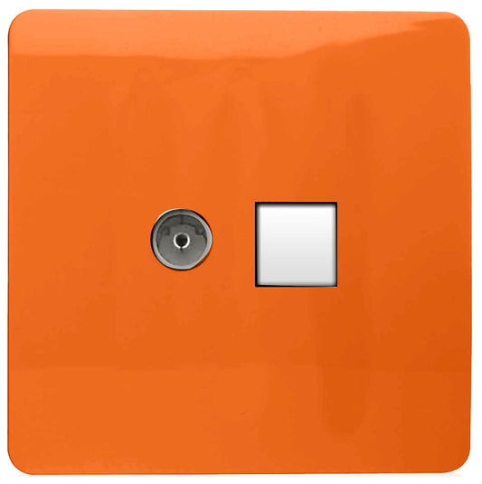 Trendi Modern Glossy Tactile TV Co-axial Socket+RJ45 Cat 5e&Cat 6 PC Ethernet Socket Orange
