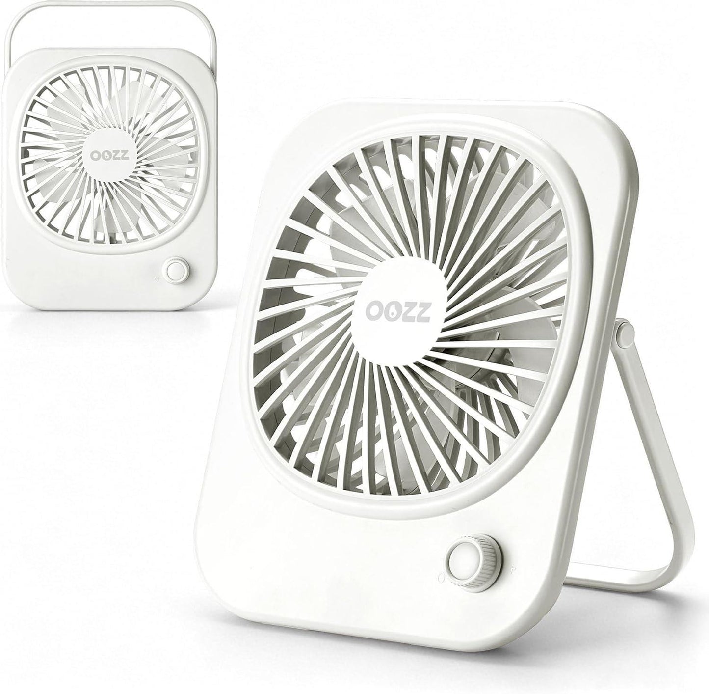 OOZZ Ultrathin Desktop Fan, Portable Slim Personal Fan with Adjustable stand, Stepless Speed Control Knob, USB-C Rechargeable Battery, Quiet Cooling for Office & Travel, OZ-4121 (White)