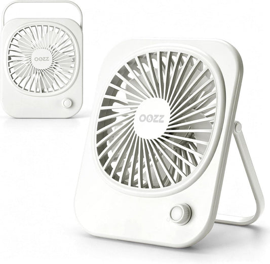 OOZZ Ultrathin Desktop Fan, Portable Slim Personal Fan with Adjustable stand, Stepless Speed Control Knob, USB-C Rechargeable Battery, Quiet Cooling for Office & Travel, OZ-4121 (White)