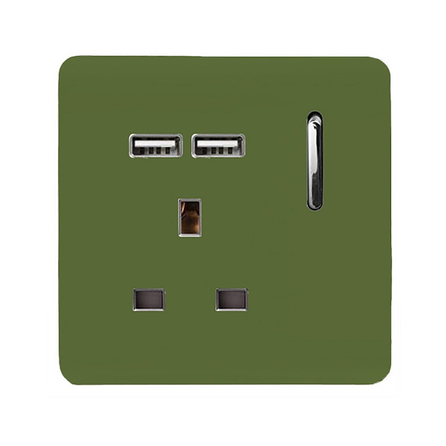 Trendi 1 Gang Single Switched Screwless Artistic Modern Glossy 13 Amp 2x Type A 2.1A USB Charging Port 13A Wall Outlet Plug Socket in Moss Green - ART-SKT13USBMG