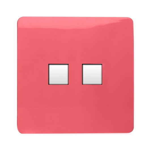 Trendi 2 Gang RJ45 Cat 6 PC Ethernet & Modern Designer Telephone Slave Sockets in Strawberry