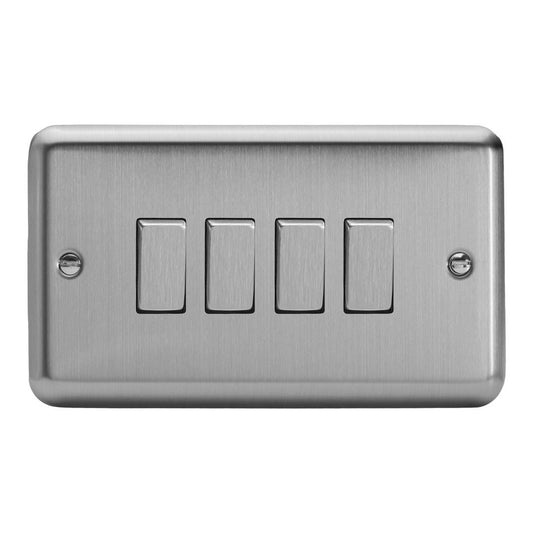 Varilight 4 Gang 1 or 2 Way 10A Rocker Light Switch Brushed Matt Chrome Dec Switch - XS9D