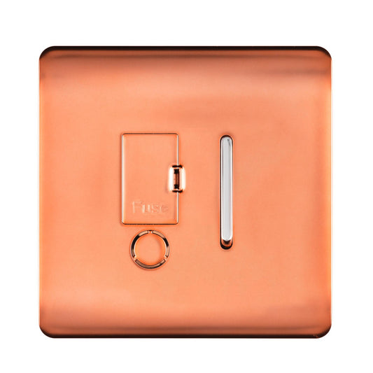 Trendi Switch Screwless Artistic Modern Glossy Tactile 230V Switched 13 A Single Fused Spur Connection Unit with Flex Outlet Chrome Rocker in Copper